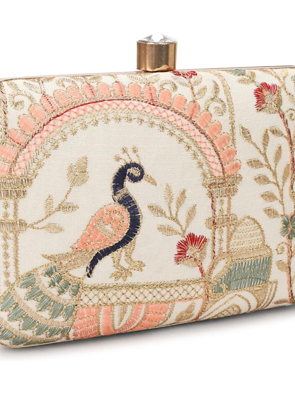Hand Crafted Designer Box Clutch - Zari Embroidery For Women - Picture 1 of 7
